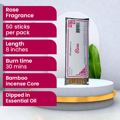 Rose Incense 8" 50 Sticks