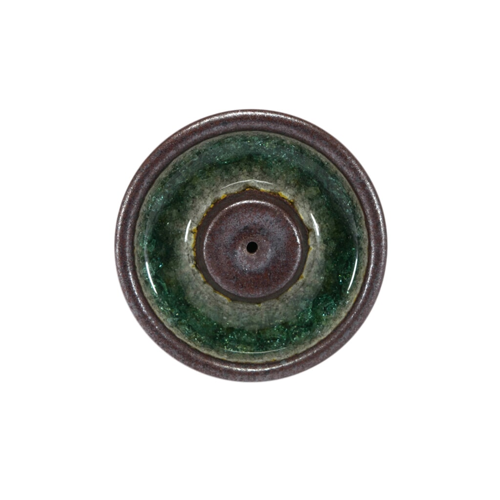 Ceramic Crystal Incense Holder - Round Ceramic with Crystal Incense Holder Big Brown