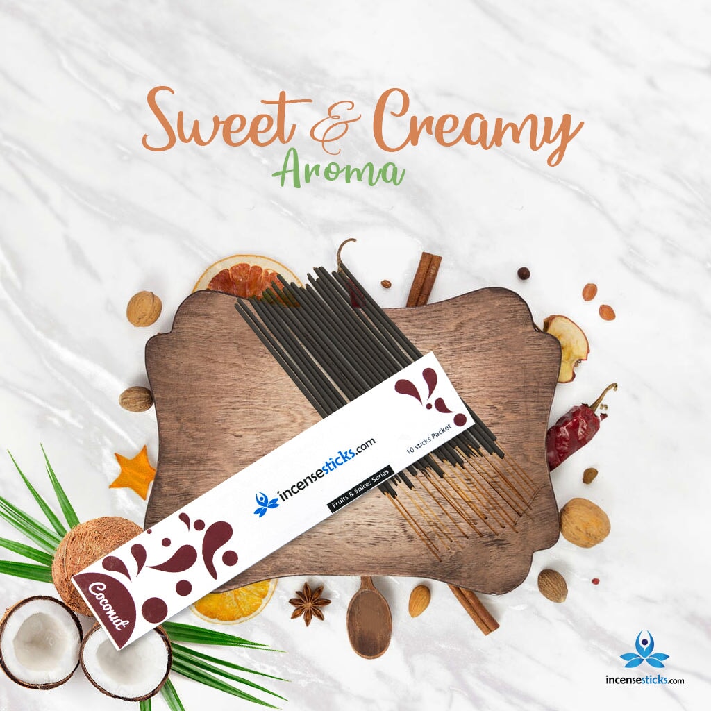 Coconut Incense 8" inch 10 Sticks Fruits & Spices