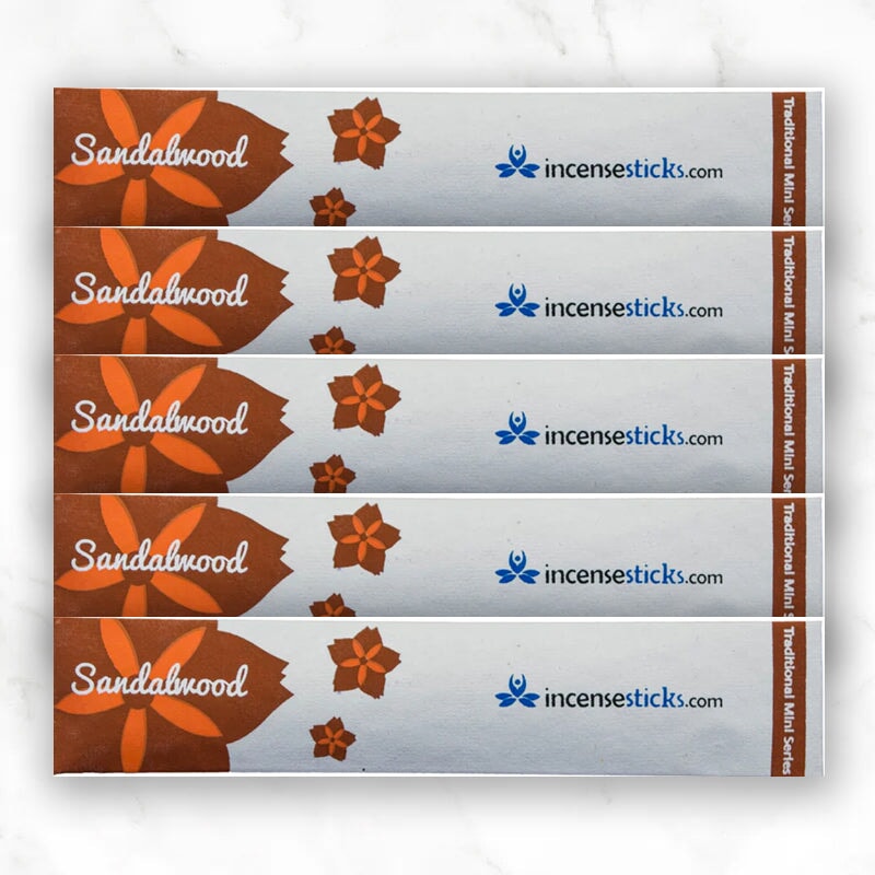 Sandalwood Incense 4.5" 10 Sticks Mini Traditional 5 Packs