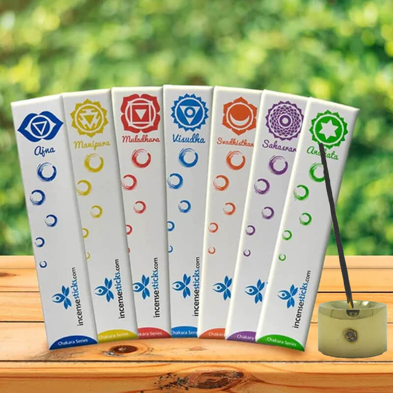 7 Chakra Incense Set With Brass Holder [ 7 packs ]