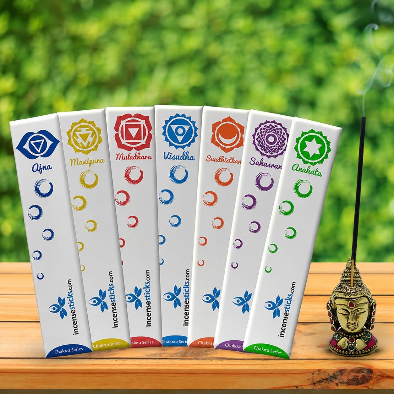 7 Chakra Incense Set With Brass Holder [ 7 packs ]