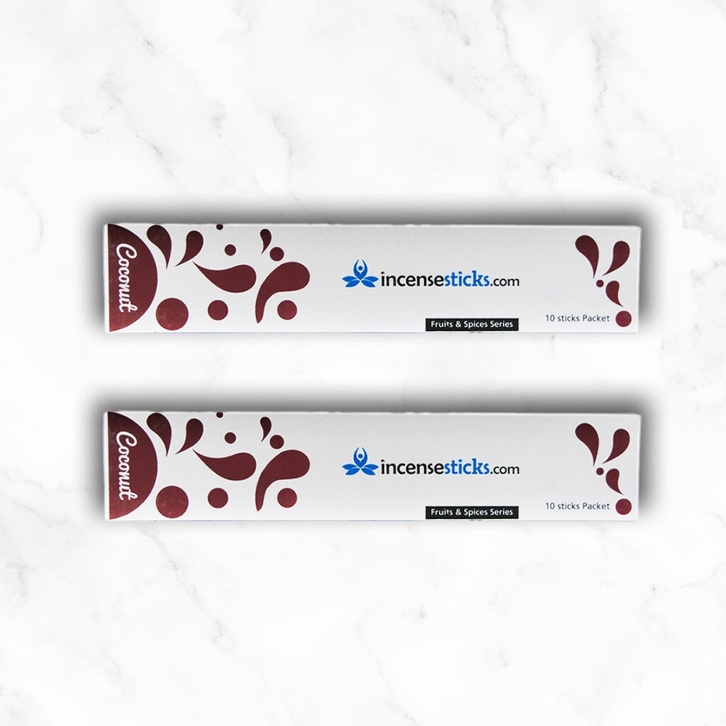 Coconut Incense 8" inch 10 Sticks Fruits & Spices 2 Packs 