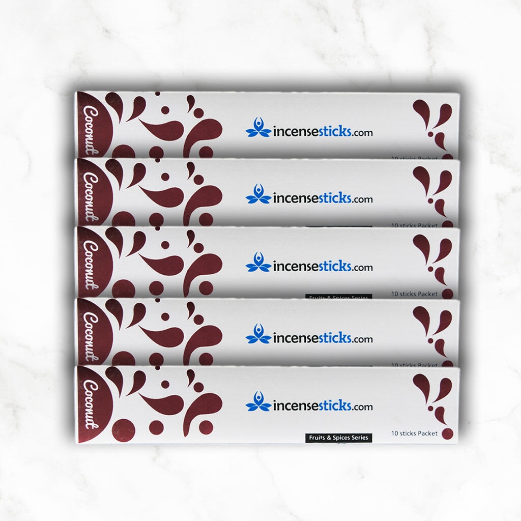 Coconut Incense 8" inch 10 Sticks Fruits & Spices 5 Packs 