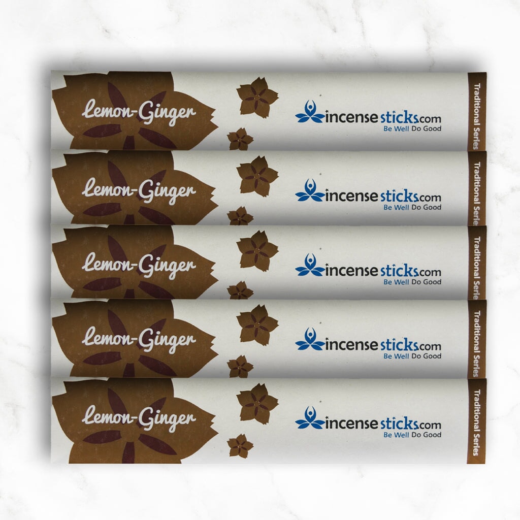 Lemon Ginger Incense 8" 10 Sticks Traditional Incense 5 Packs 