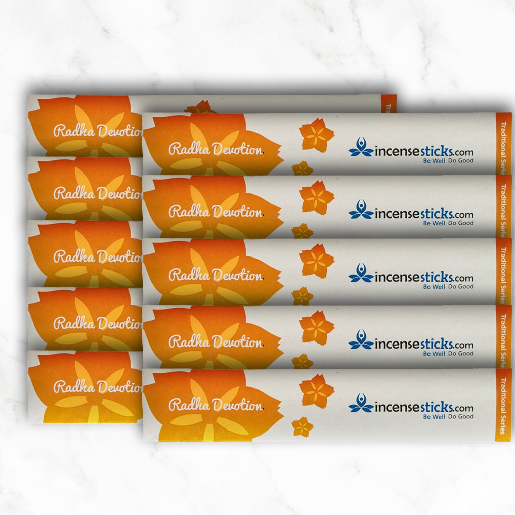 Radha Devotion Incense 8" 10 Sticks Traditional Incense 10 Packs 