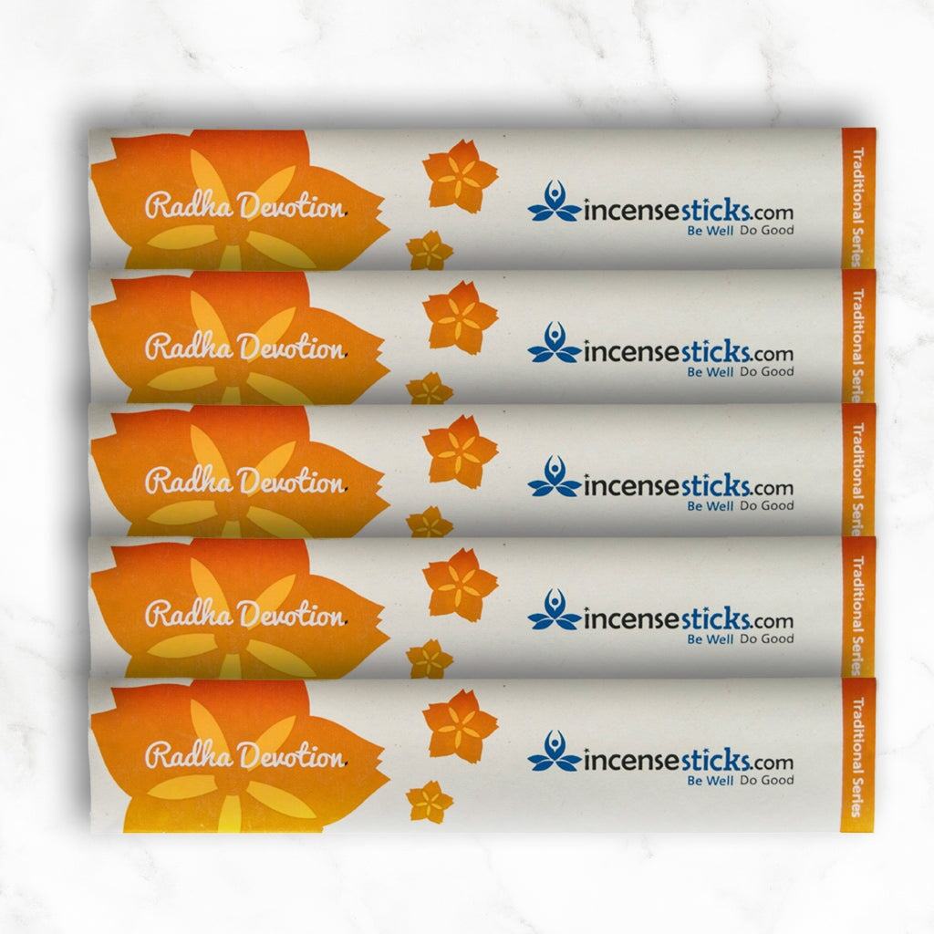 Radha Devotion Incense 8" 10 Sticks Traditional Incense 5 Packs 
